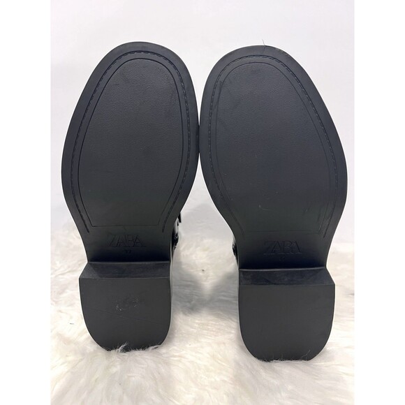 ZARA New Black Ankle Boots Flat Buckles Size US 6.5 EUR 37 Ref 3104/410 - Picture 12 of 13